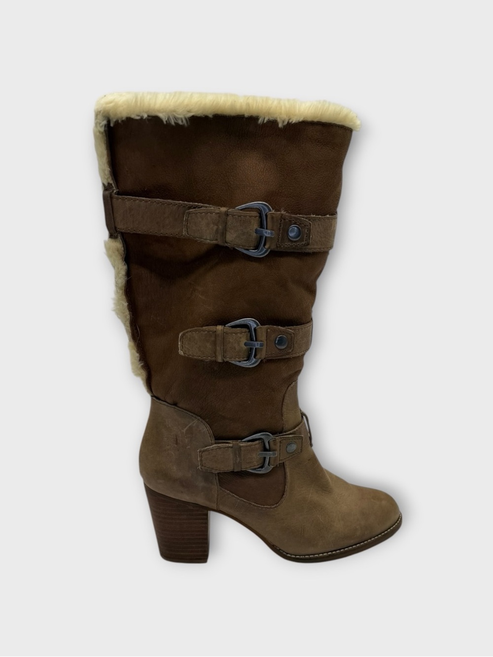 Gianni Bini Leather / Suede Sherpa lined Buckle Boots Women’s Size 8 Nice!!